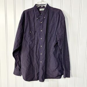 L.L. Bean Button Down Mens Sz XL Purple Plaid Casual Outdoor 100% Cotton Stripe